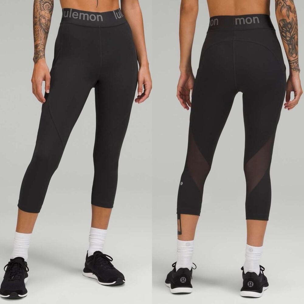 Lululemon Logo Waistband High-Rise Training Crop 21" Size 12 EUC